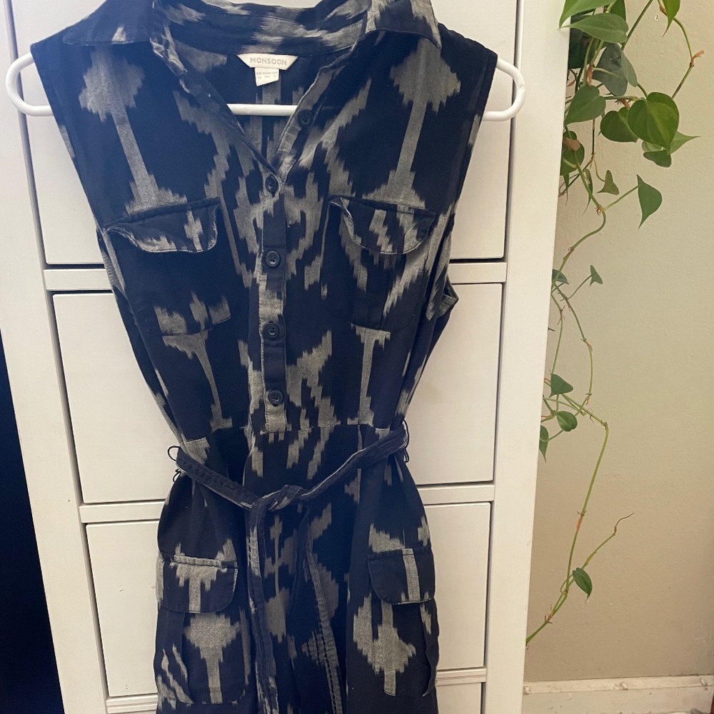 Ikat black and white cotton dress